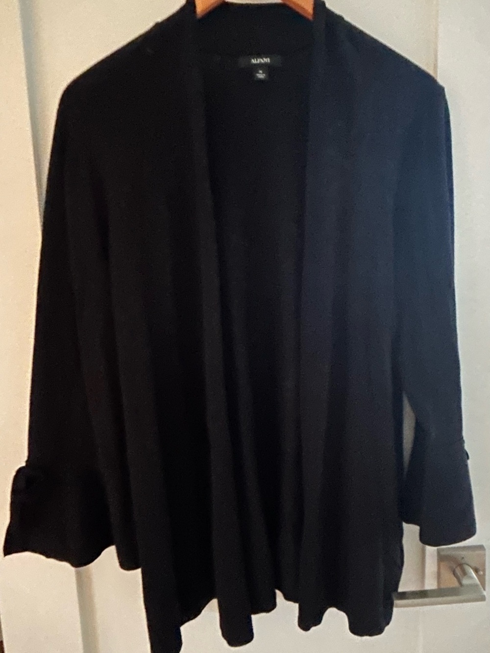 Alfani Black Open-Front Draped Cardigan with Flared Sleeves with a Bow